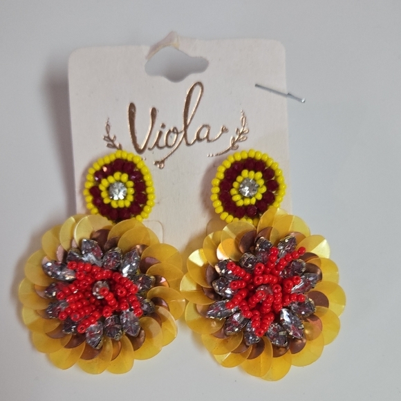 Viola Jewelry - Viola Yellow and Red Floral Earrings